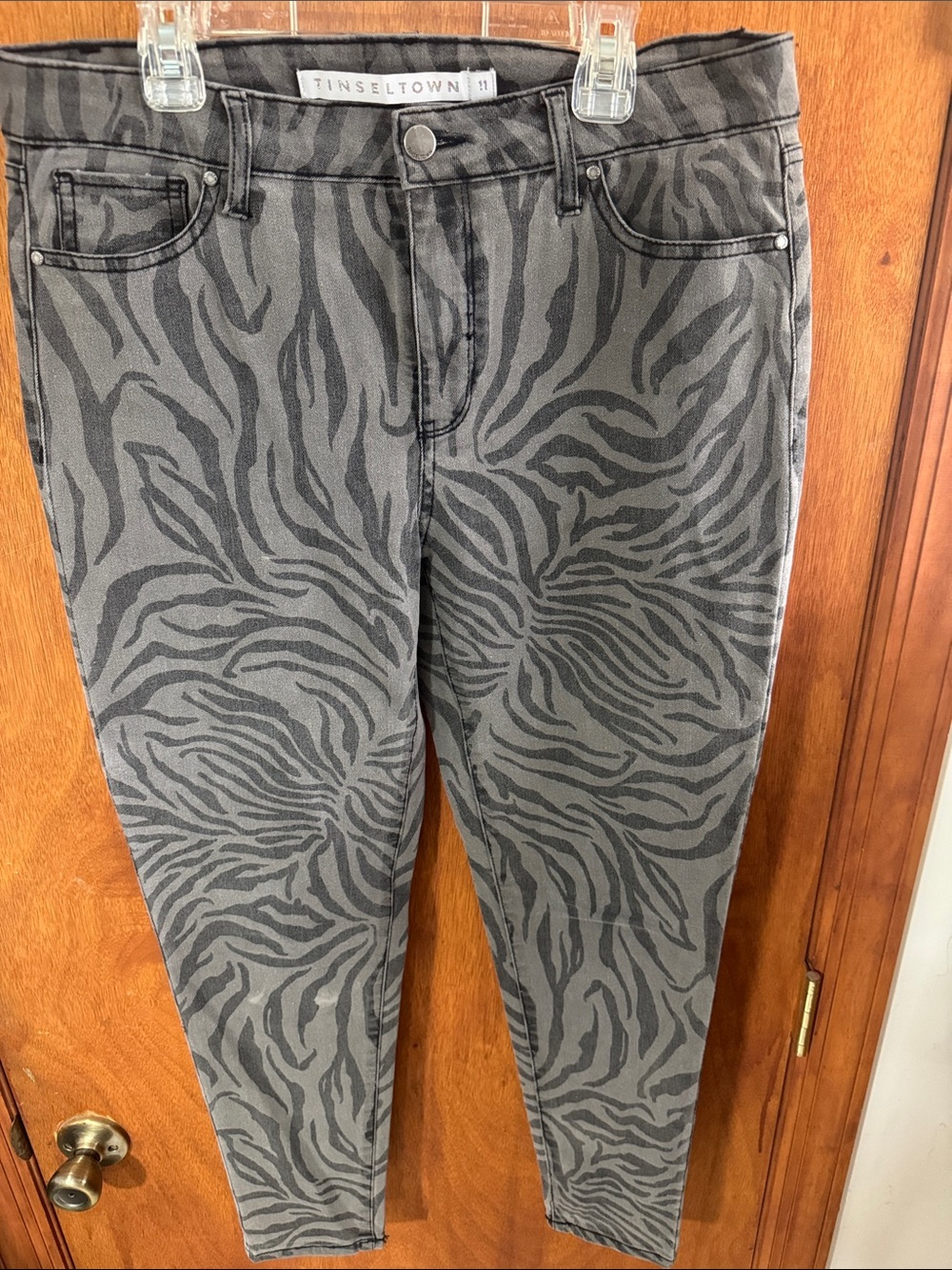 Tinseltown Charcoal & Gray Zebra Skinny Jeans